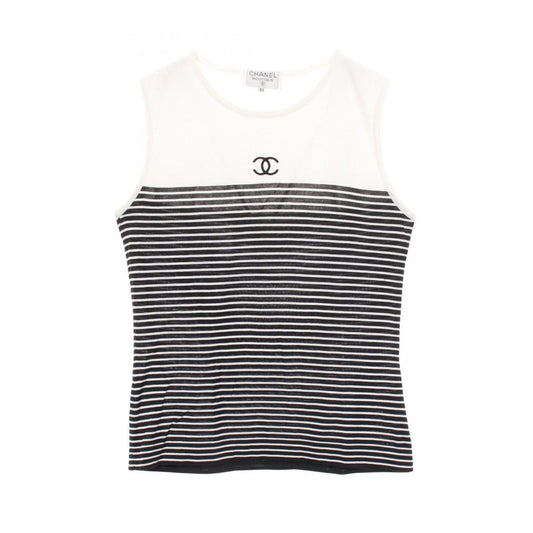 Chanel Tank Top CC Logo Border Cotton Sleeveless