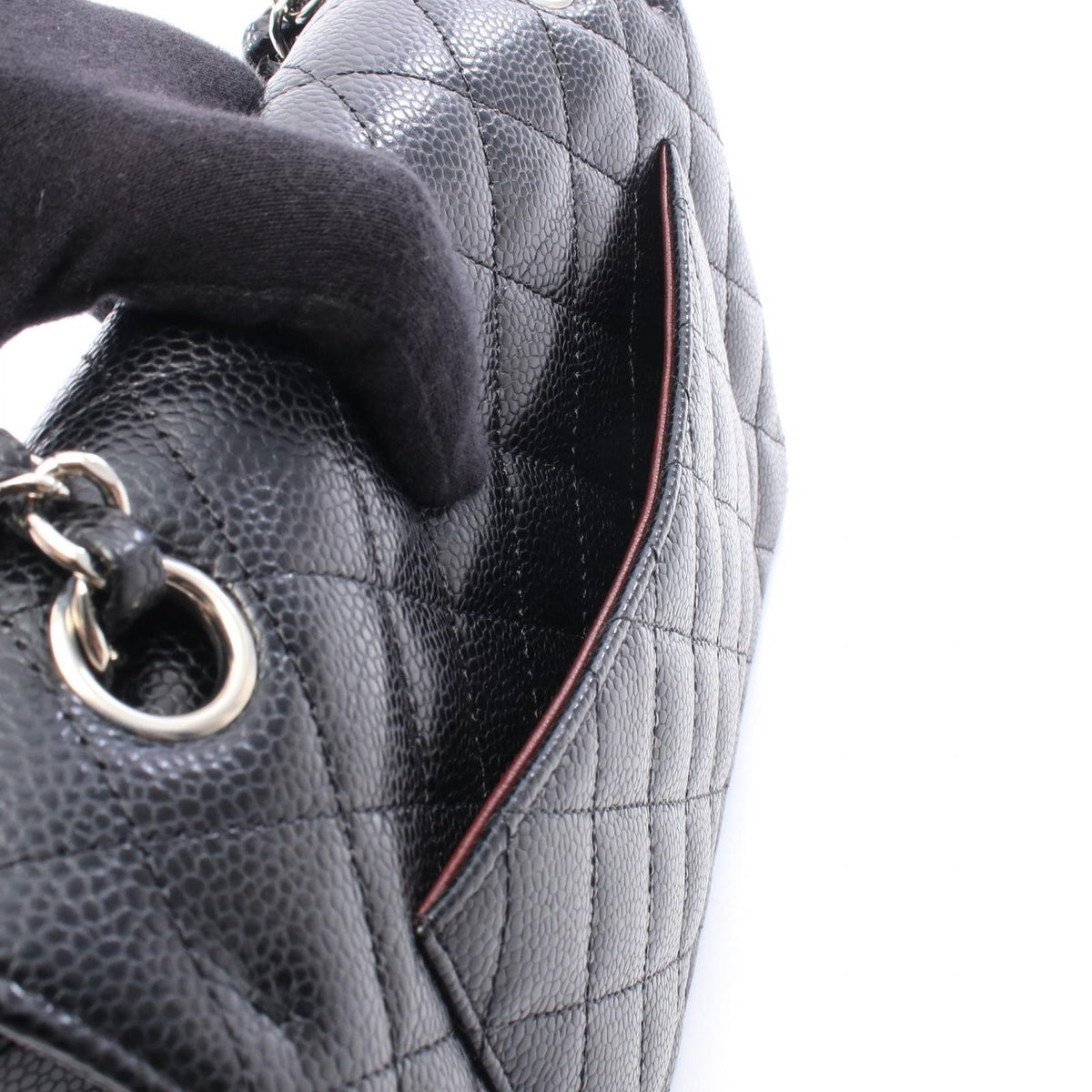 Chanel Shoulder Bag Quilted Double Flap Black Caviar Leather Chain — view 6