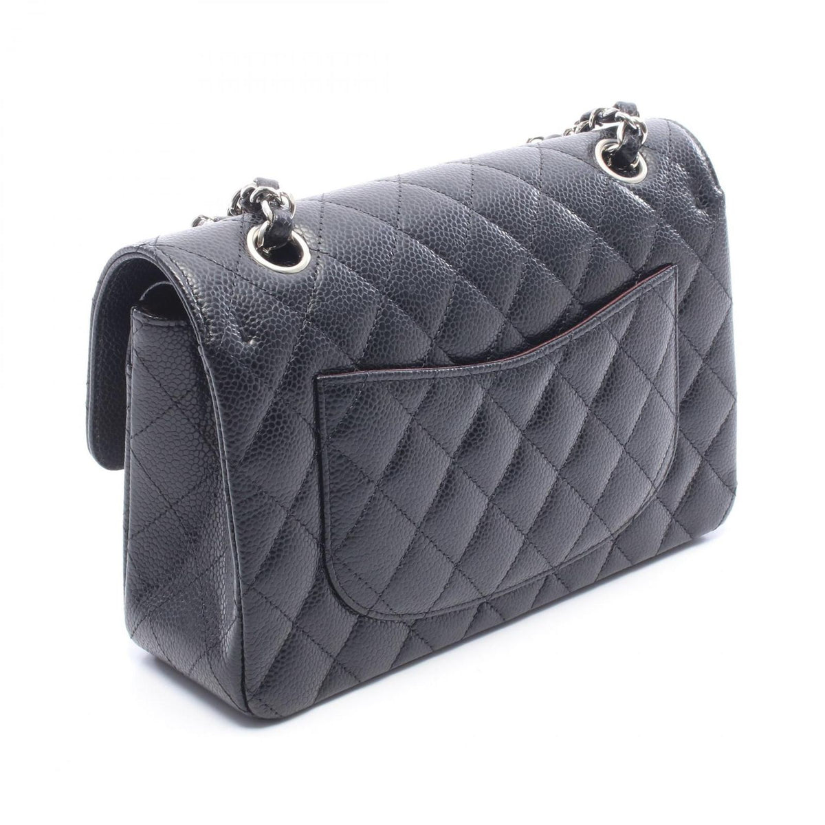 Chanel Shoulder Bag Quilted Double Flap Black Caviar Leather Chain — view 2