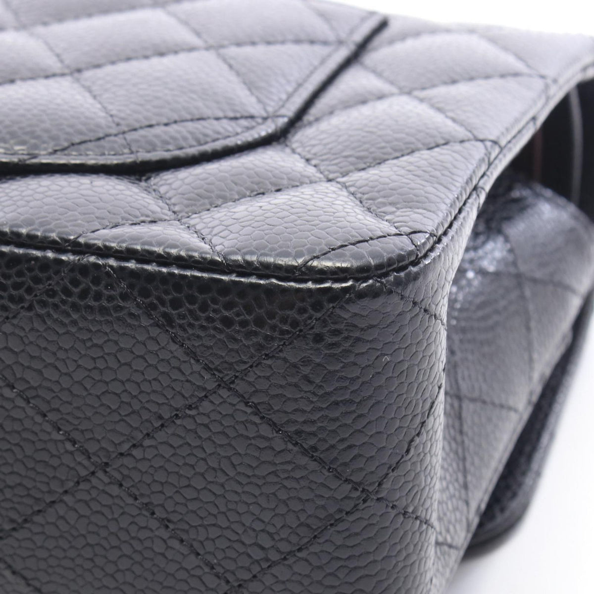 Chanel Shoulder Bag Quilted Double Flap Black Caviar Leather Chain — view 7