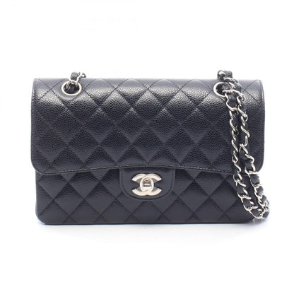 Chanel Shoulder Bag Quilted Double Flap Black Caviar Leather Chain