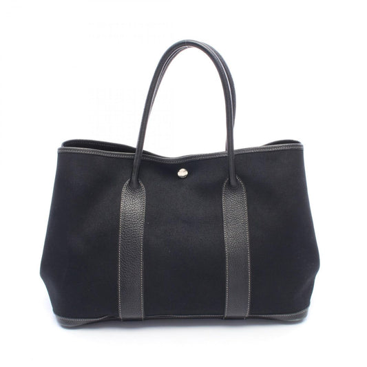 Hermes Tote Bag Garden Party PM Black Canvas Leather