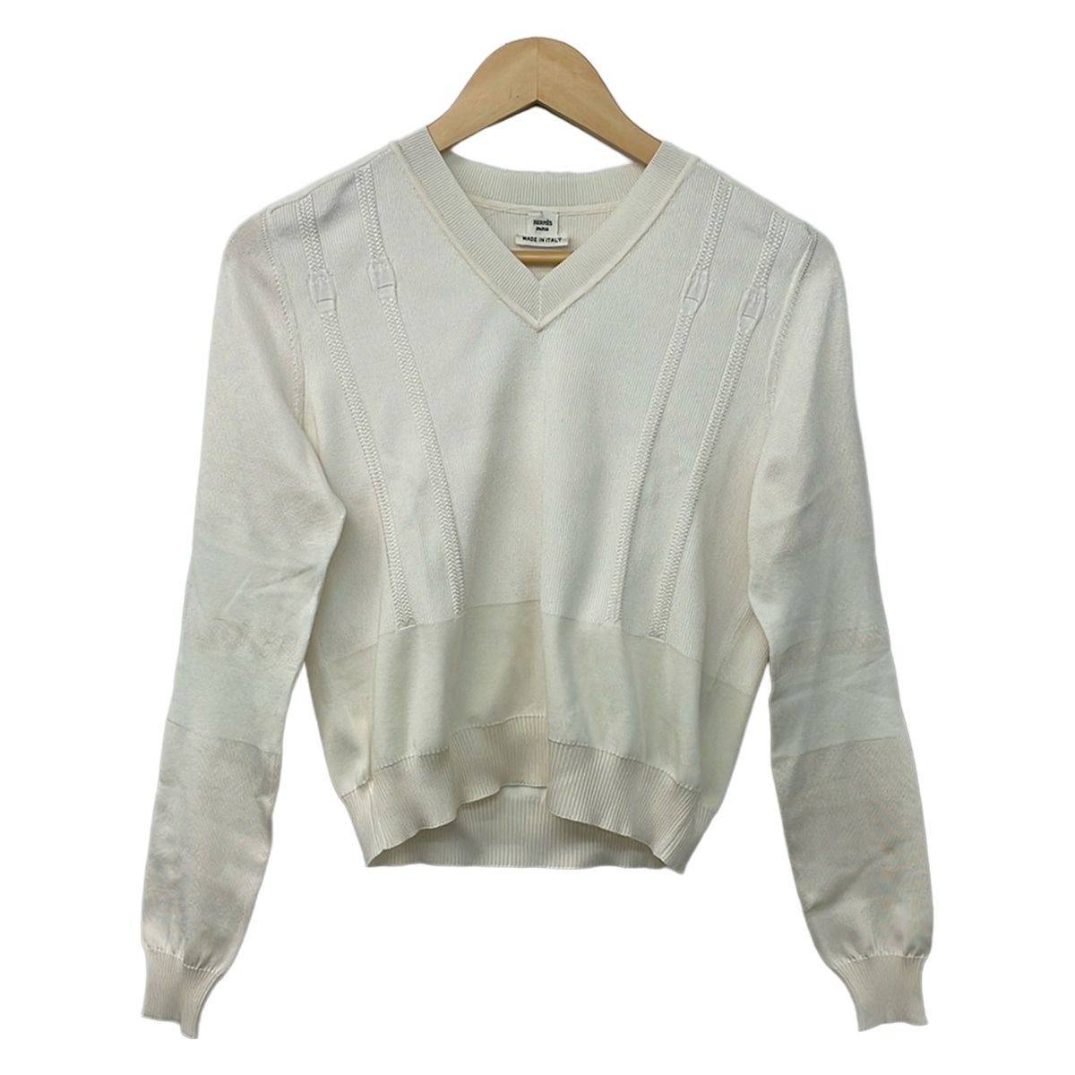 Hermes Long Sleeve Sweater S Ivory V-n Silk Mixed 36