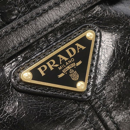 Prada 2-Way Bag Bonnie Mini Handbag Leather Black Gold Triangle Logo — view 5