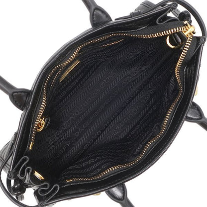 Prada 2-Way Bag Bonnie Mini Handbag Leather Black Gold Triangle Logo — view 6