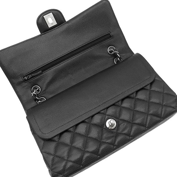 Chanel Shoulder Bag Quilted 25 Chain Caviar Leather Black Gold CC Logo Double — view 8