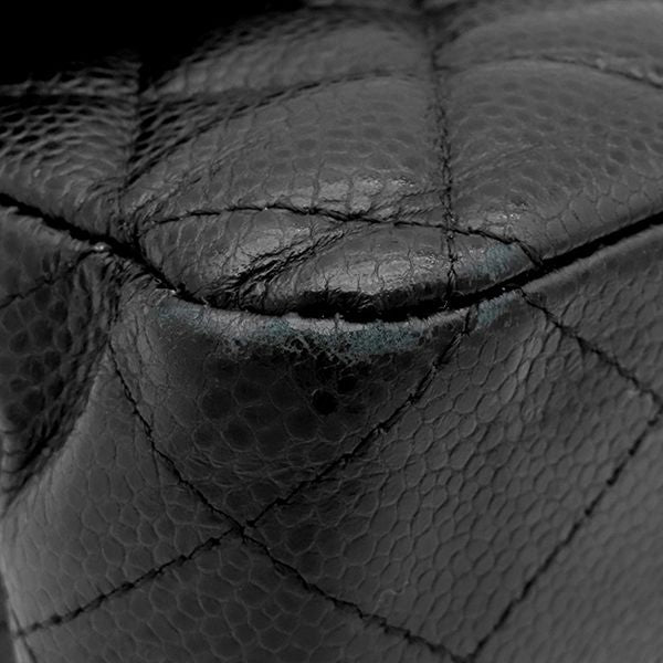 Chanel Shoulder Bag Quilted 25 Chain Caviar Leather Black Gold CC Logo Double — view 4