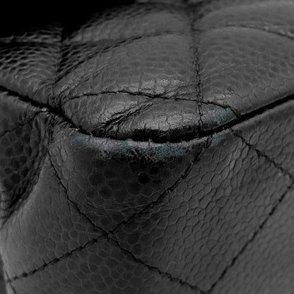 Chanel Shoulder Bag Quilted 25 Chain Caviar Leather Black Gold CC Logo Double — view 4