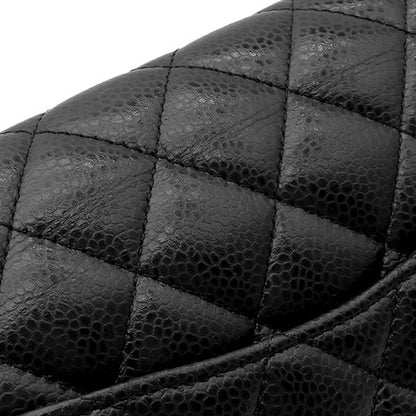 Chanel Shoulder Bag Quilted 25 Chain Caviar Leather Black Gold CC Logo Double — view 5