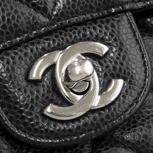 Chanel Shoulder Bag Quilted 25 Chain Caviar Leather Black Gold CC Logo Double — view 6