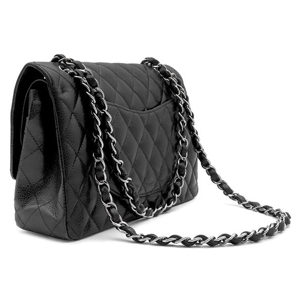 Chanel Shoulder Bag Quilted 25 Chain Caviar Leather Black Gold CC Logo Double — view 2
