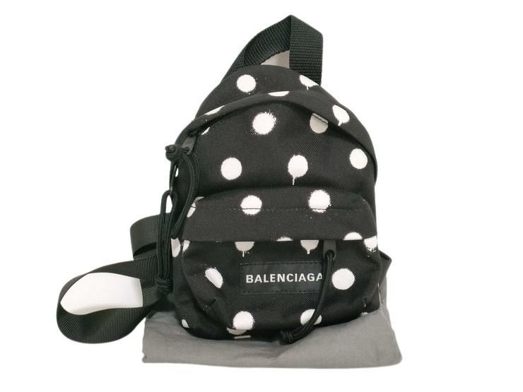 Balenciaga Shoulder Bag Explorer Black White Canvas Polka Dots