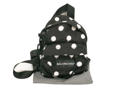 Balenciaga Shoulder Bag Explorer Black White Canvas Polka Dots
