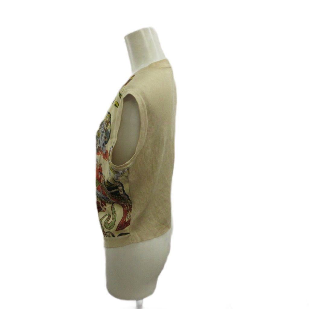 Hermes Vintage Gilet Vest Silk V-neck Scarf Pattern All Over Print Gold Button — view 2