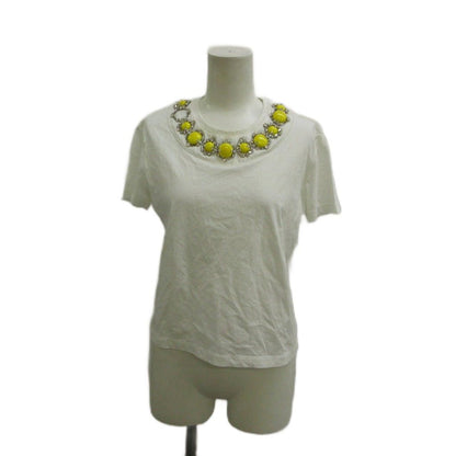 Prada T-Shirt with Rhinestone Top White Round Neck Short Sleeve KK