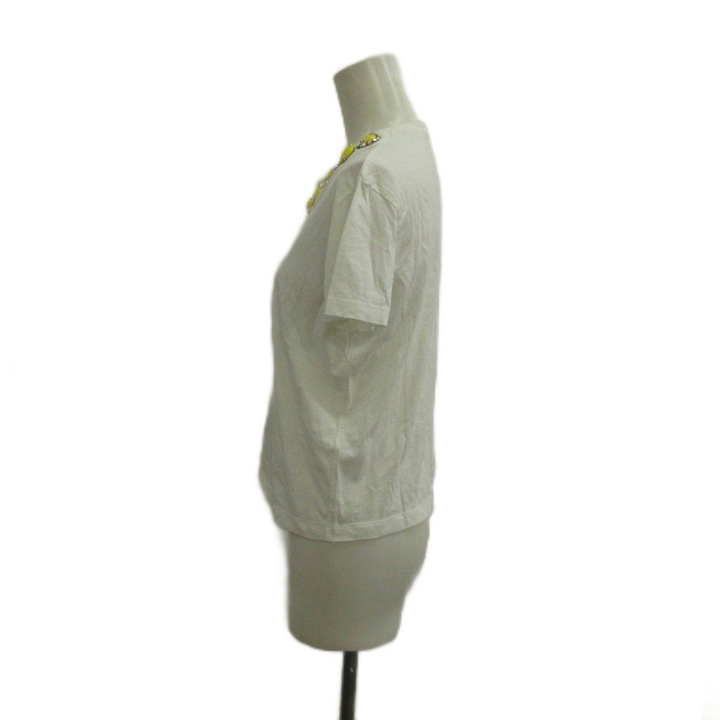 Prada T-Shirt with Rhinestone Top White Round Neck Short Sleeve KK — view 2