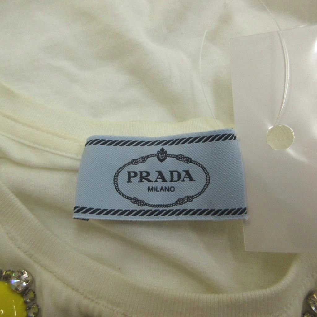Prada T-Shirt with Rhinestone Top White Round Neck Short Sleeve KK — view 4