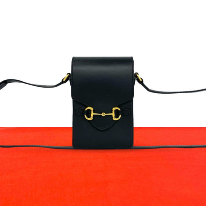 Gucci Horsebit Leather Mini Shoulder Bag Pochette Cross Black