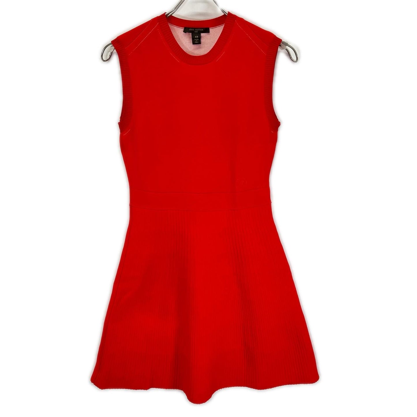 Louis Vuitton Red LV Circle Embroidery Sleeveless Rib Knit Dress XS