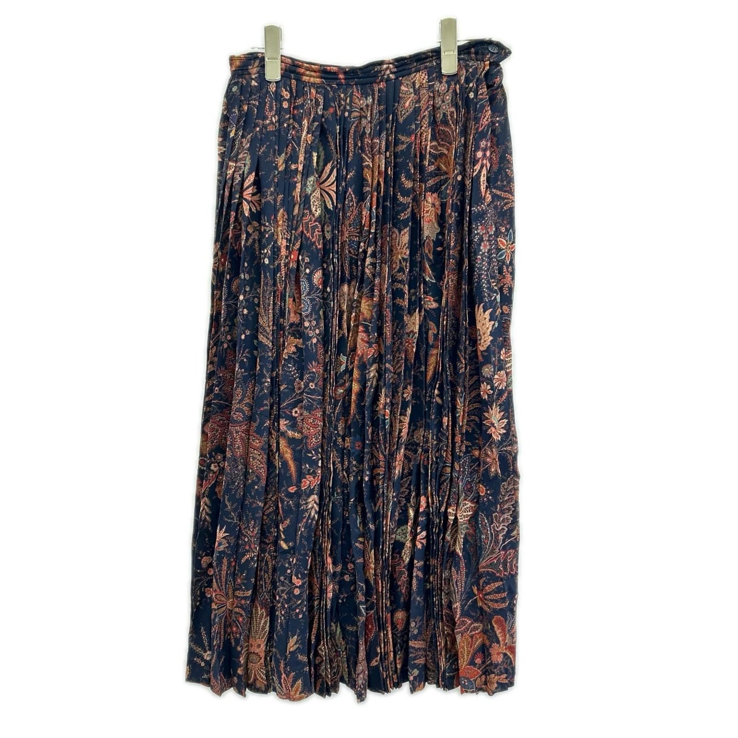 Saint Laurent Navy Silk Pleated Skirt 36