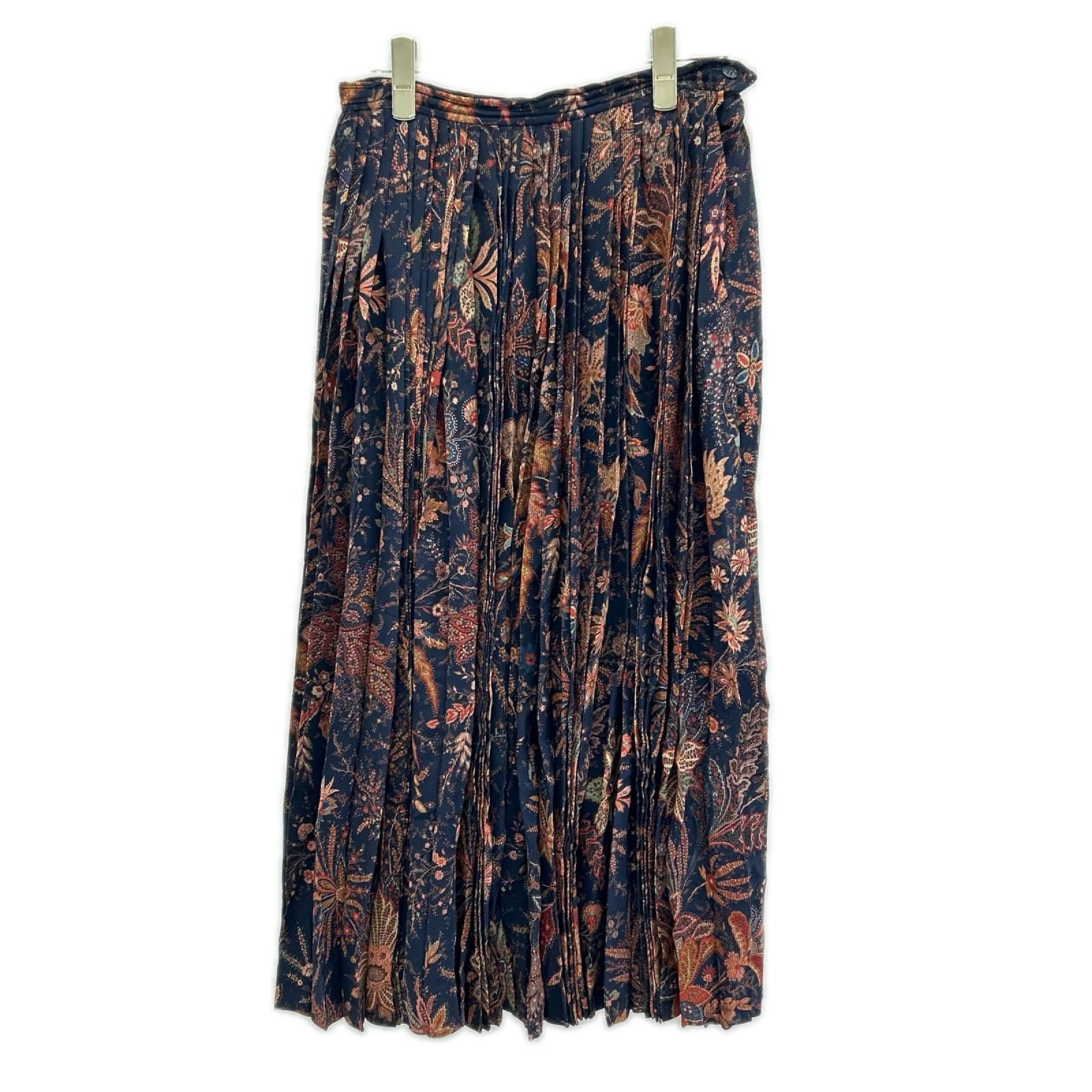 Saint Laurent Navy Silk Pleated Skirt 36