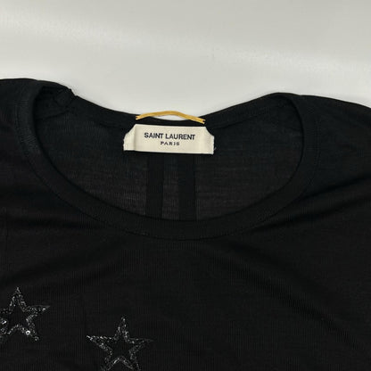 Saint Laurent Paris Black Silk Star Top — view 7