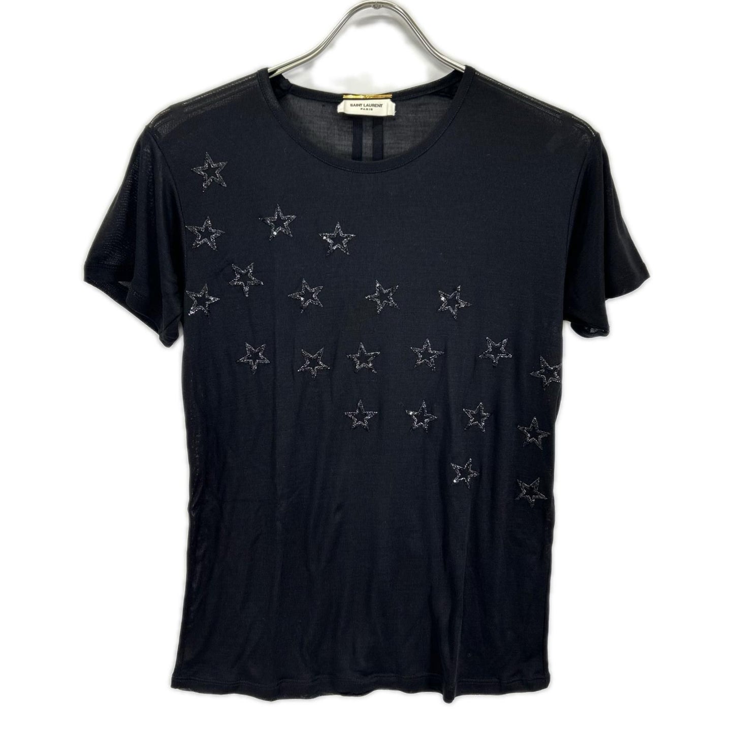 Saint Laurent Paris Black Silk Star Top