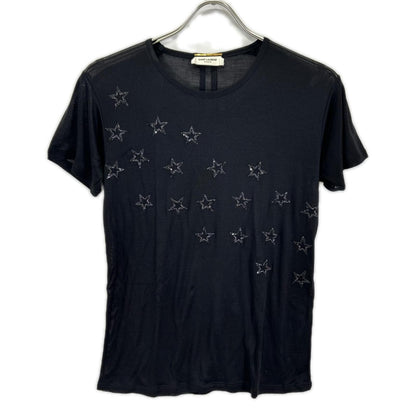 Saint Laurent Paris Black Silk Star Top
