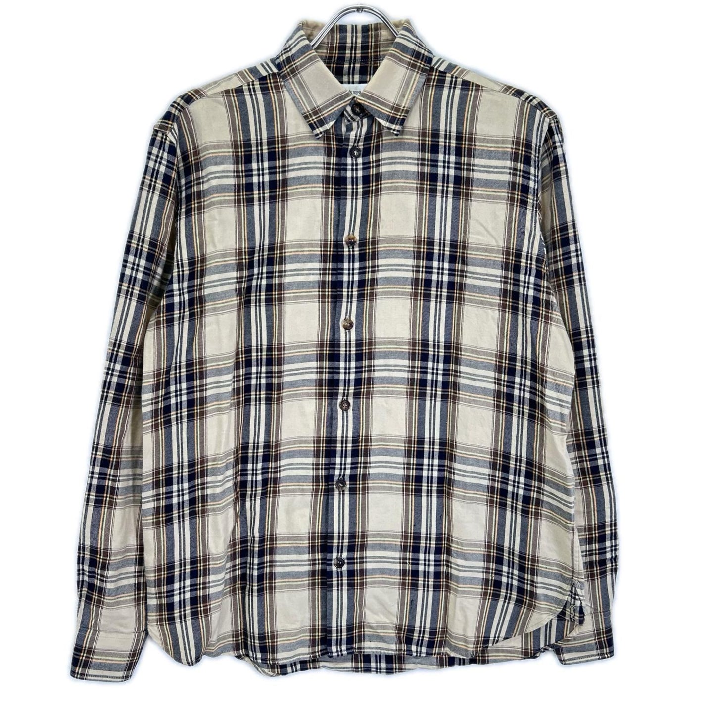 Saint Laurent Paris Brown Beige Cassandra Lavalliere Shirt