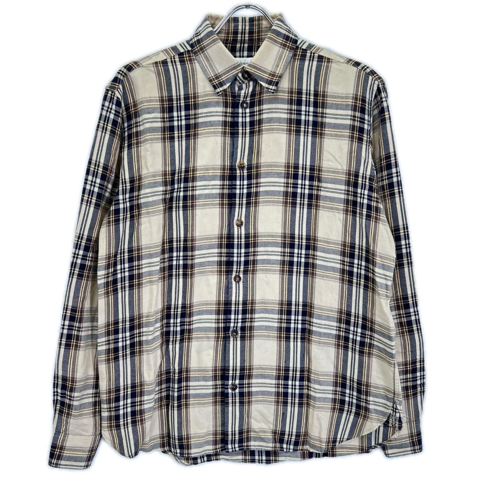 Saint Laurent Paris Brown Beige Cassandra Lavalliere Shirt