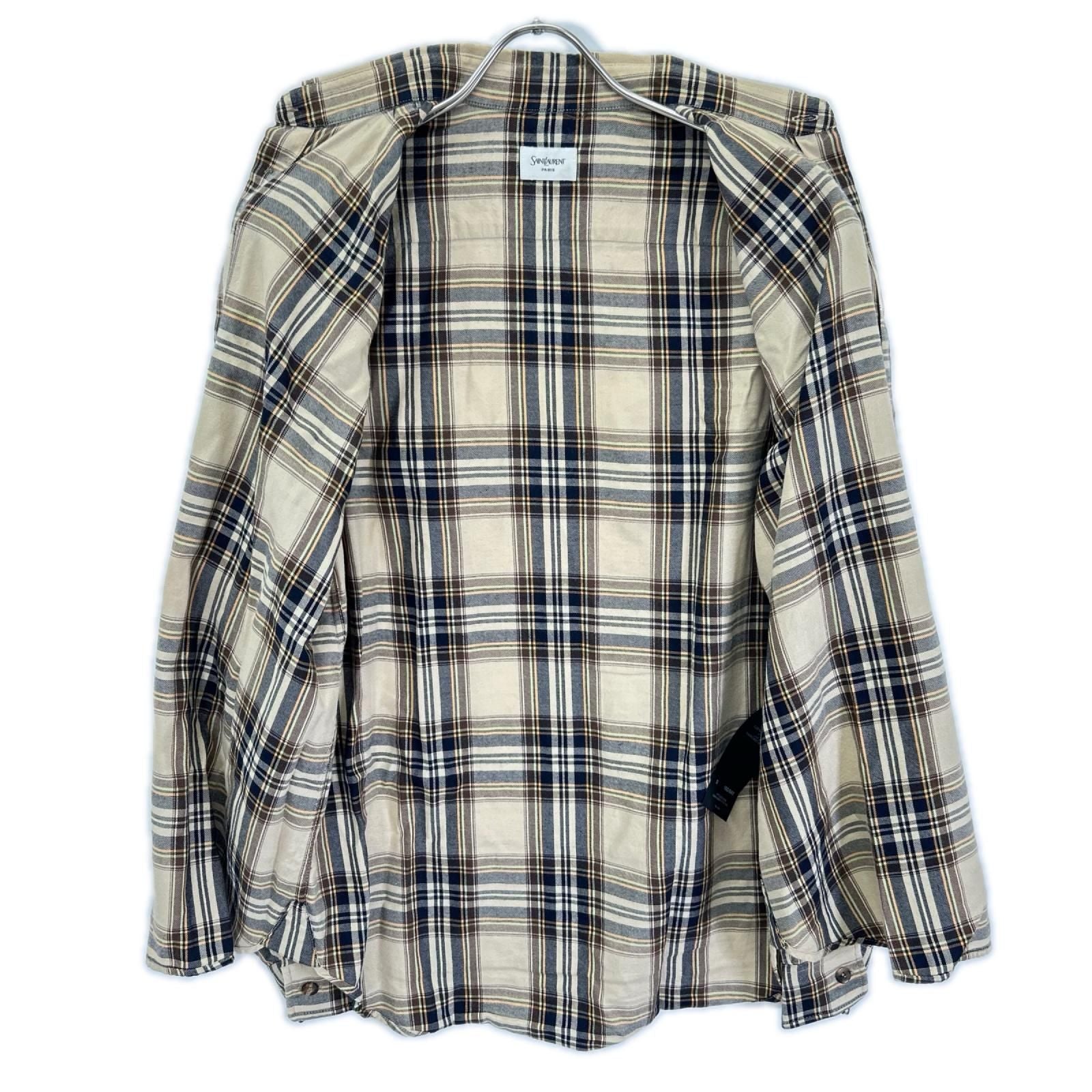 Saint Laurent Paris Brown Beige Cassandra Lavalliere Shirt — view 3