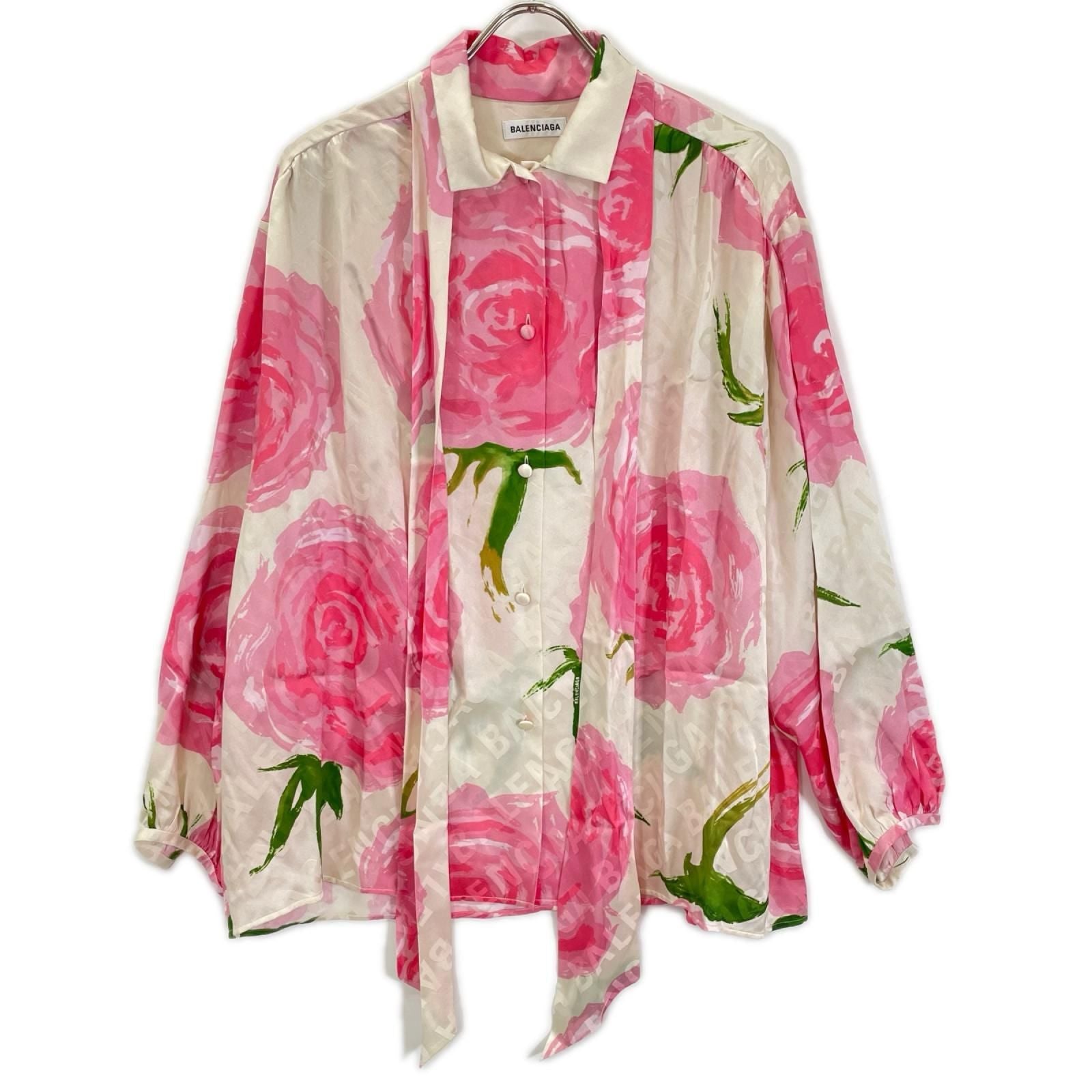 Balenciaga Pink Floral Ribbon Scarf Blouse 34