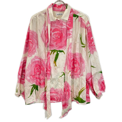 Balenciaga Pink Floral Ribbon Scarf Blouse 34