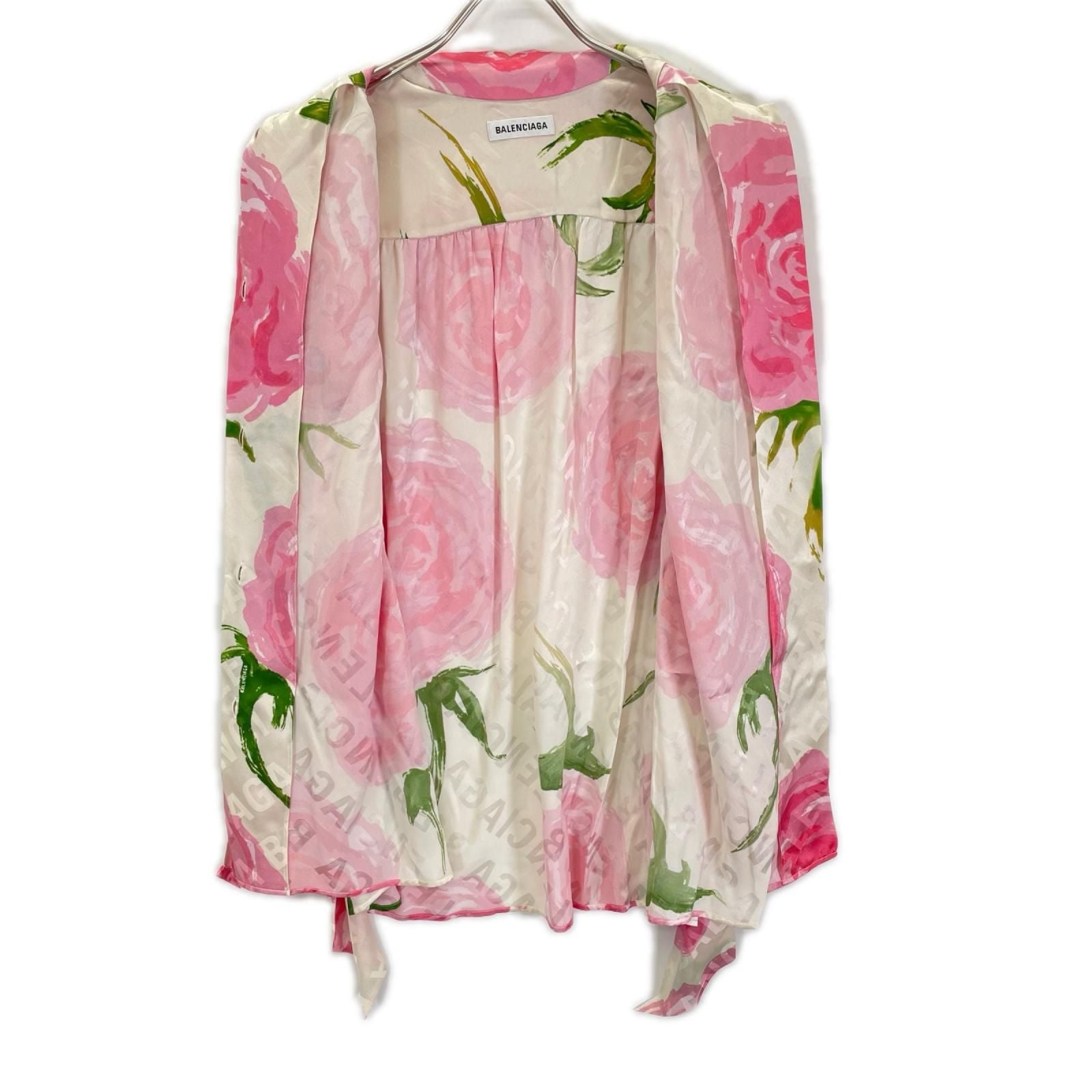 Balenciaga Pink Floral Ribbon Scarf Blouse 34 — view 3