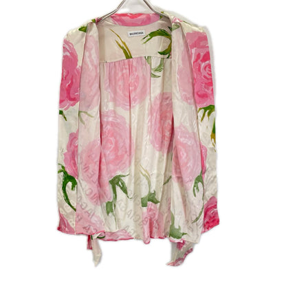 Balenciaga Pink Floral Ribbon Scarf Blouse 34 — view 3