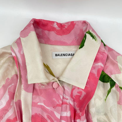 Balenciaga Pink Floral Ribbon Scarf Blouse 34 — view 7