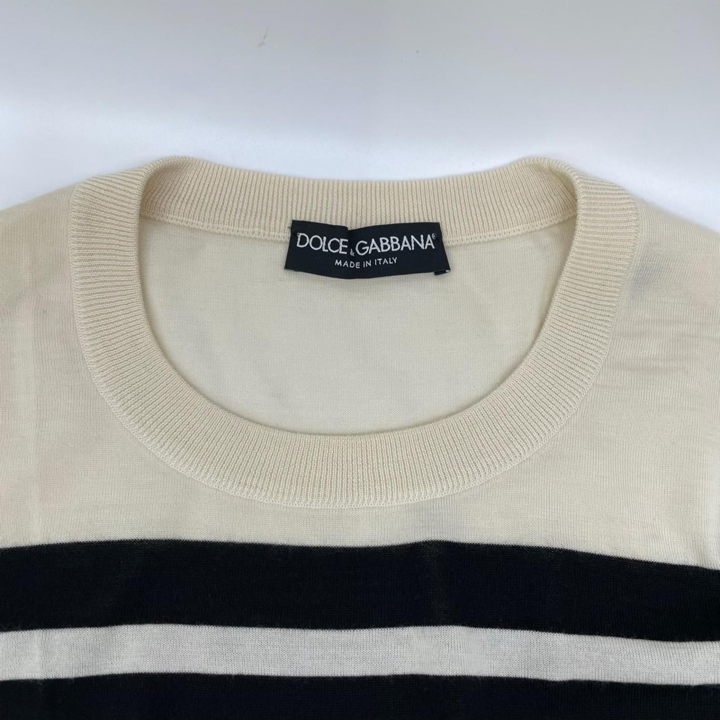 Dolce & Gabbana Black White Border Cashmere Knit Sweater 44 — view 7