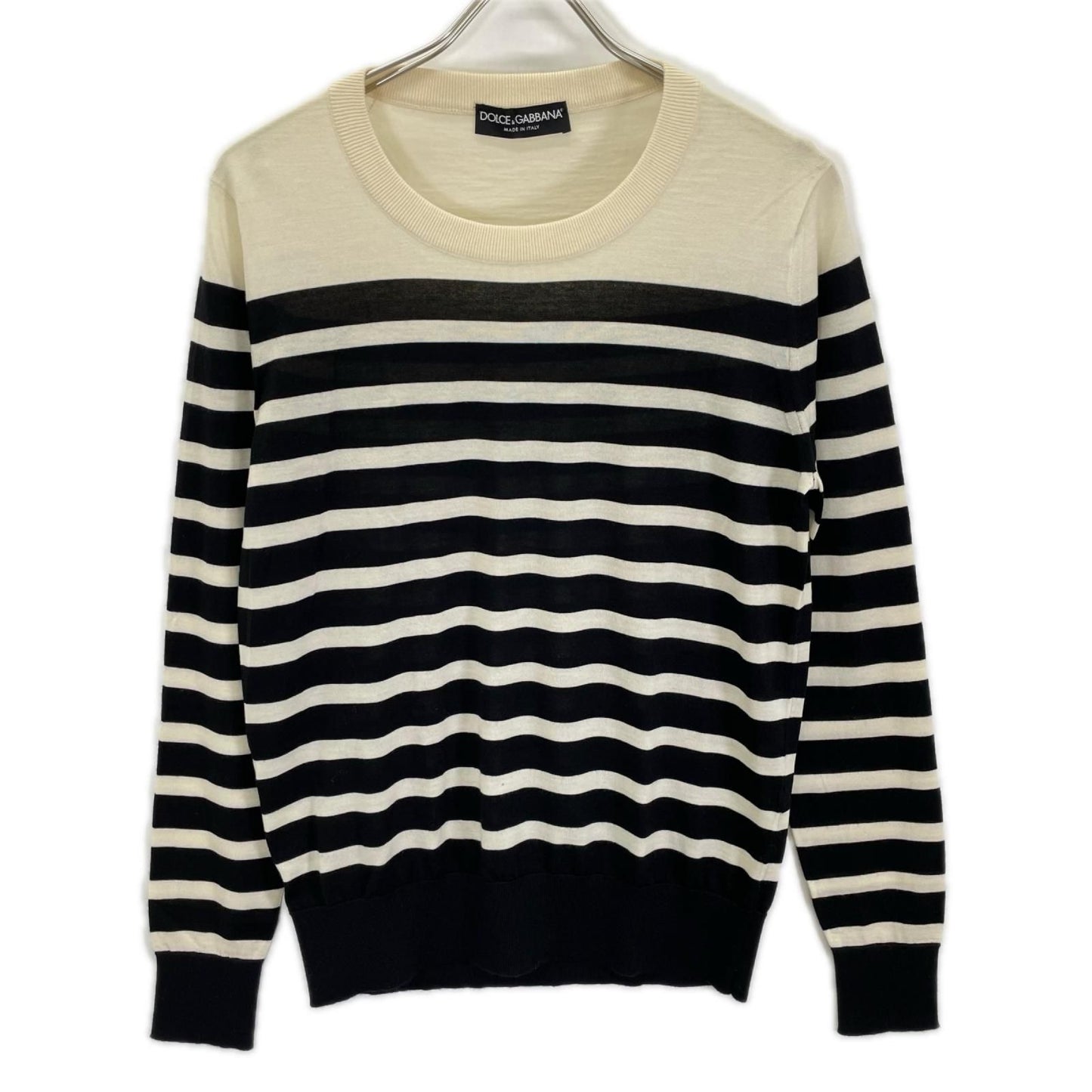 Dolce & Gabbana Black White Border Cashmere Knit Sweater 44