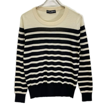 Dolce & Gabbana Black White Border Cashmere Knit Sweater 44