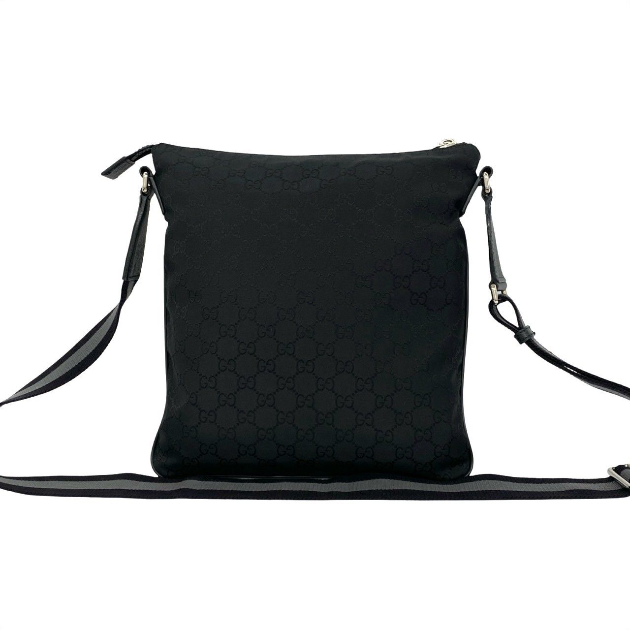 Gucci GG Logo Pattern Canvas Leather Shoulder Bag Crossbody Pochette Black — view 3
