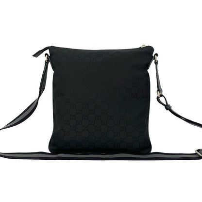 Gucci GG Logo Pattern Canvas Leather Shoulder Bag Crossbody Pochette Black — view 3