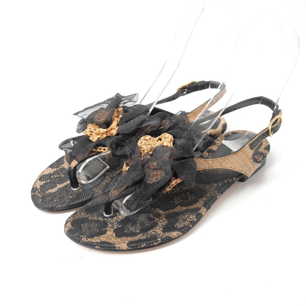Dolce & Gabbana Sandals Leopard Print Flower Strap Thong Sandals