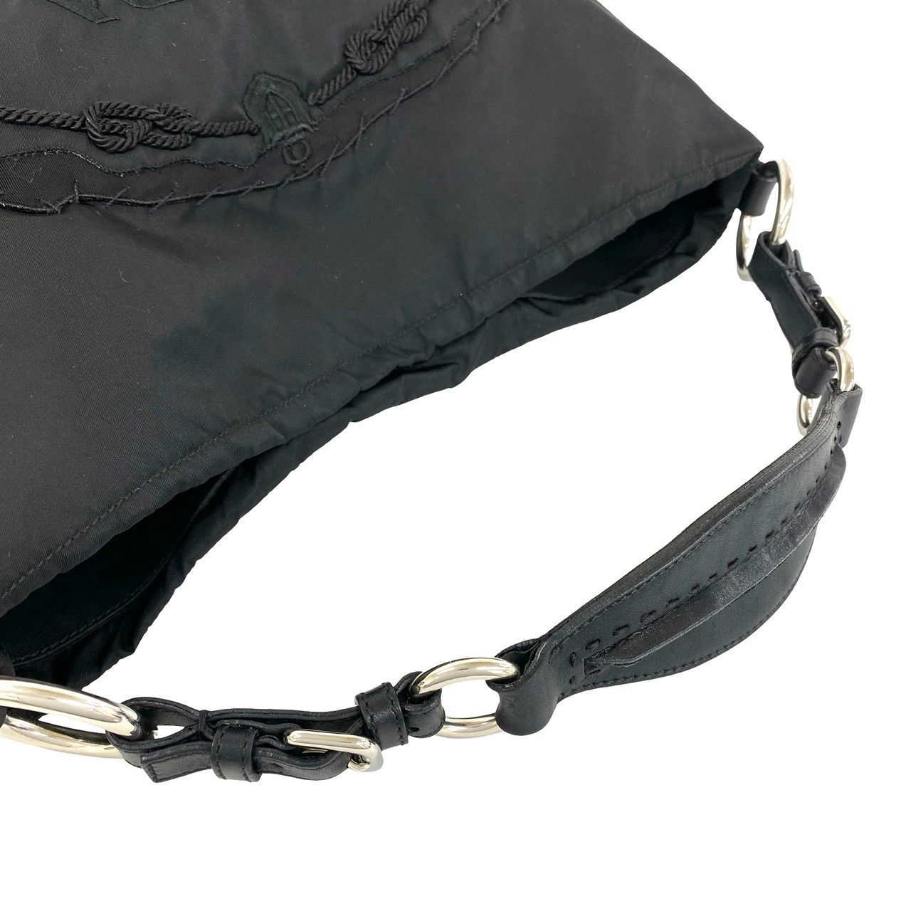 Prada Logo Nylon Leather Shoulder Bag Tote Black — view 4