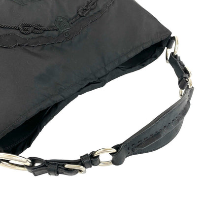 Prada Logo Nylon Leather Shoulder Bag Tote Black — view 4
