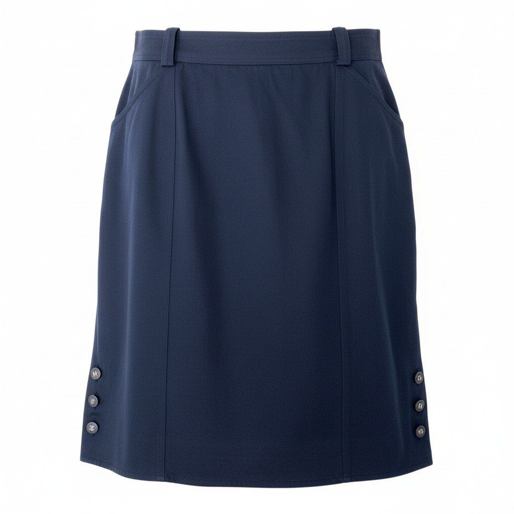 Chanel Cd2 Knee Length Skirt Pencil CC Logo Button Navy Cotton