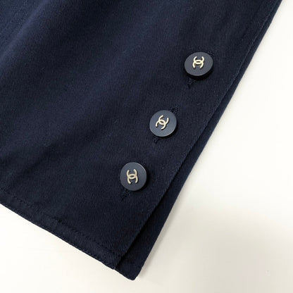 Chanel Cd2 Knee Length Skirt Pencil CC Logo Button Navy Cotton — view 8