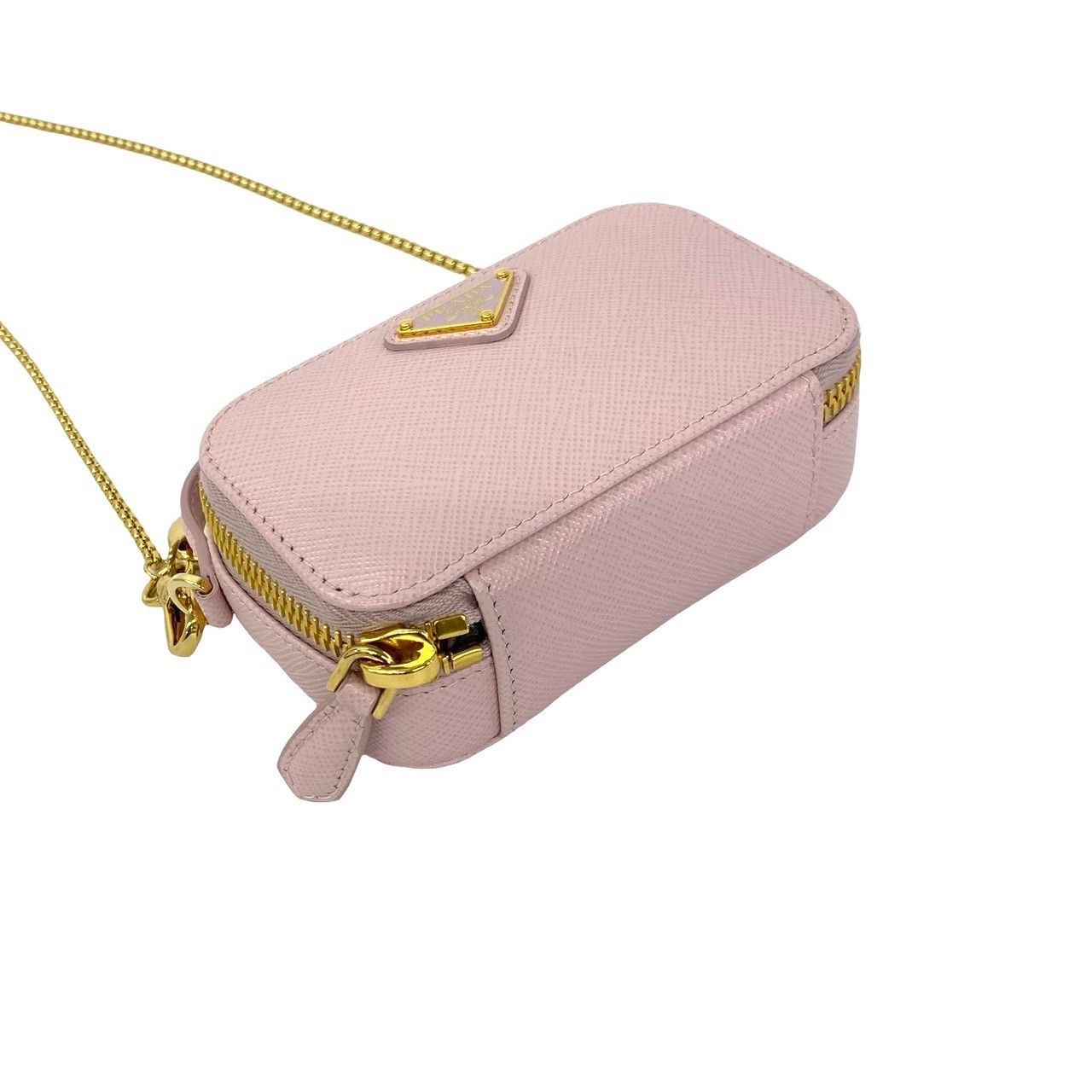 Prada Triangle Mini Pouch Logo Saffiano Leather Shoulder Bag Pochette Pink — view 7