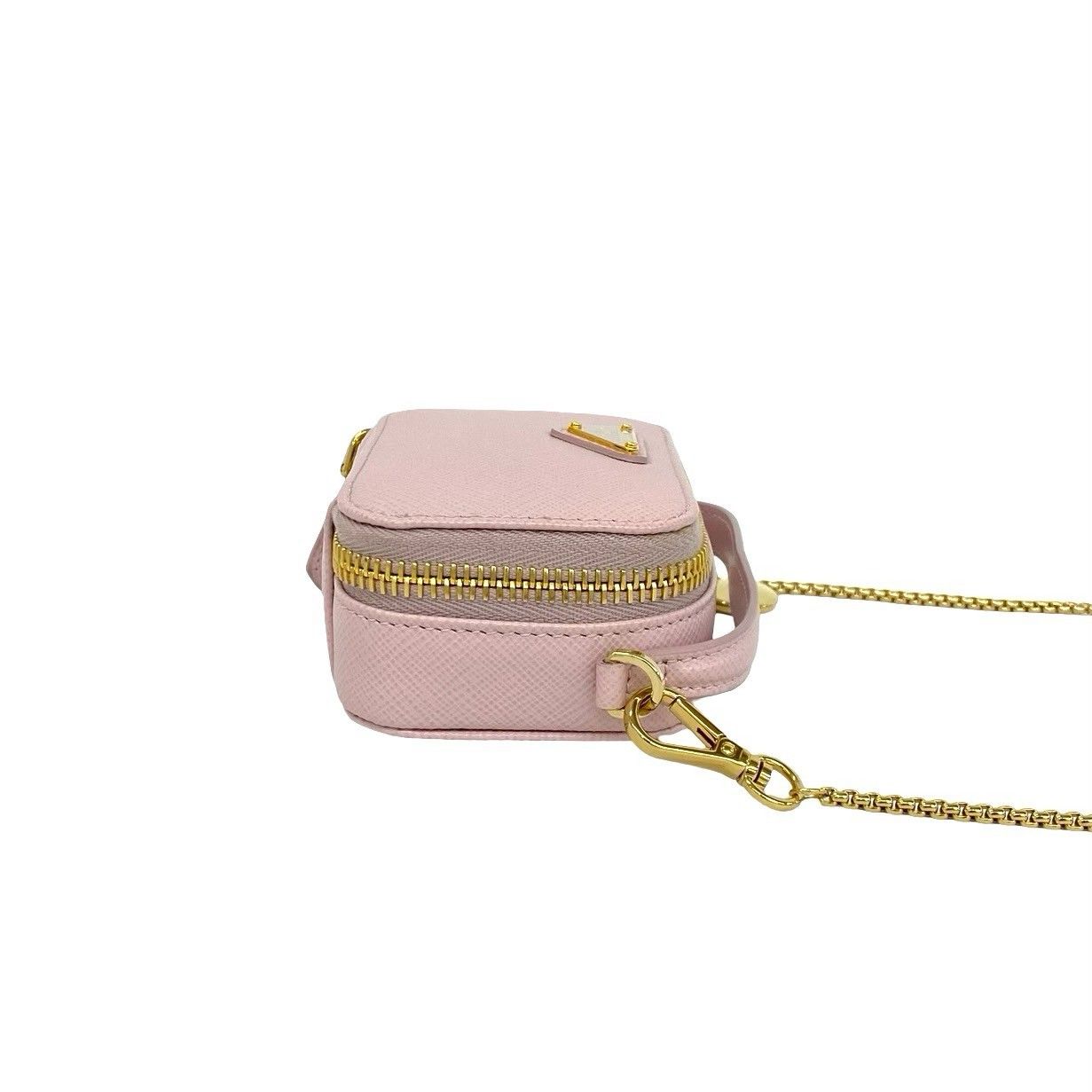 Prada Triangle Mini Pouch Logo Saffiano Leather Shoulder Bag Pochette Pink — view 6