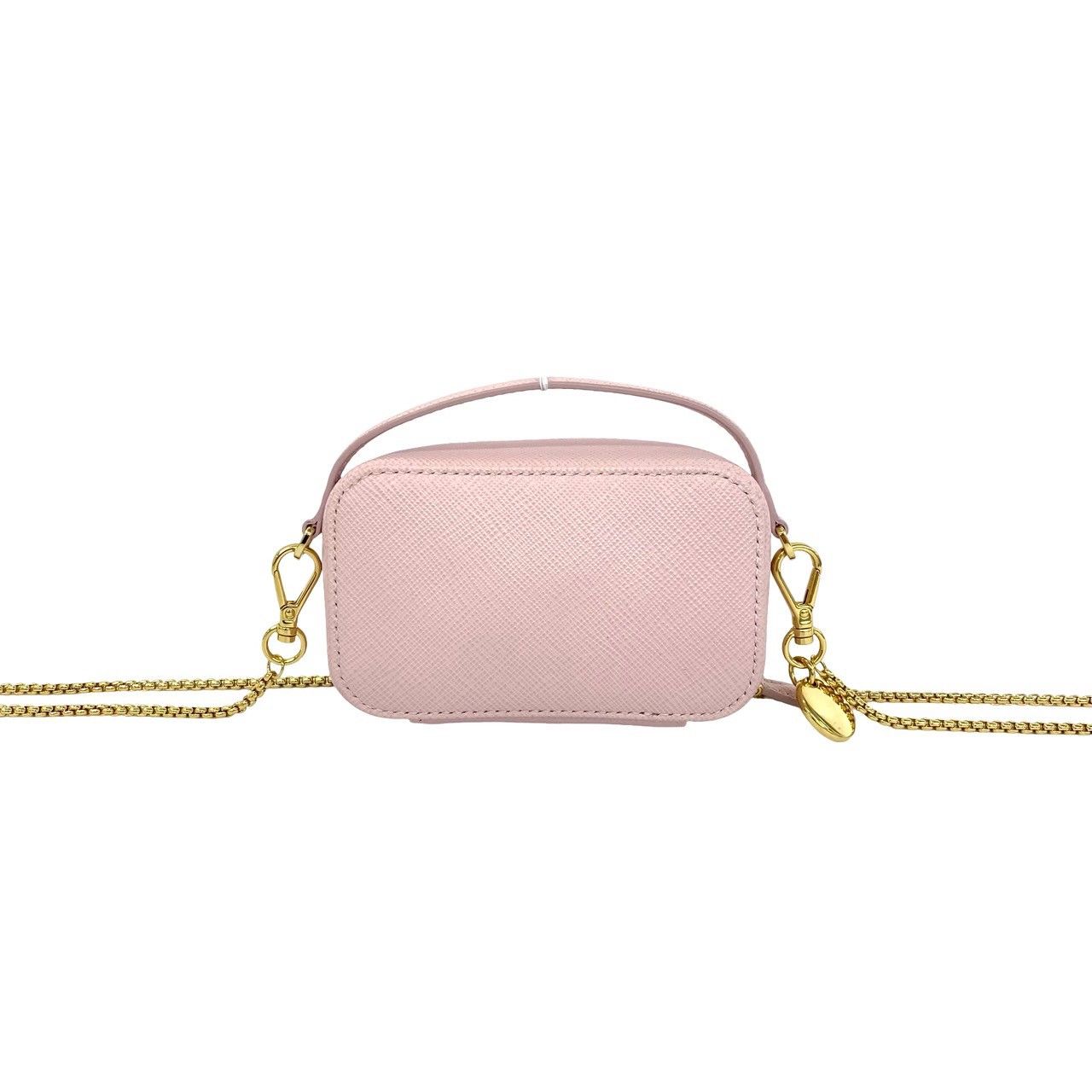 Prada Triangle Mini Pouch Logo Saffiano Leather Shoulder Bag Pochette Pink — view 3