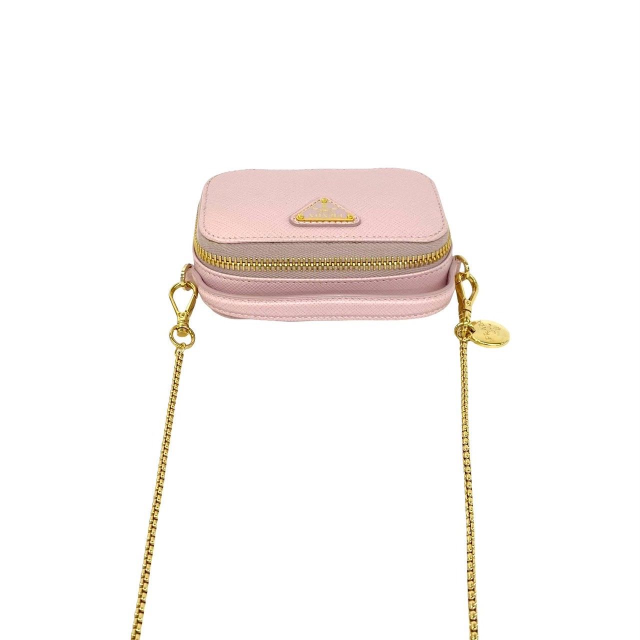 Prada Triangle Mini Pouch Logo Saffiano Leather Shoulder Bag Pochette Pink — view 4